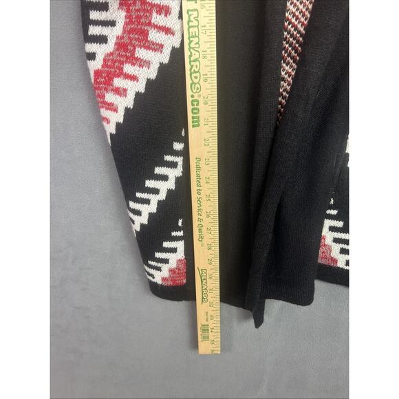Effeci Sweater Cardigan Sz XL Black Open Front Shawl Collar Aztec Boho FLAWS - Picture 5 of 10
